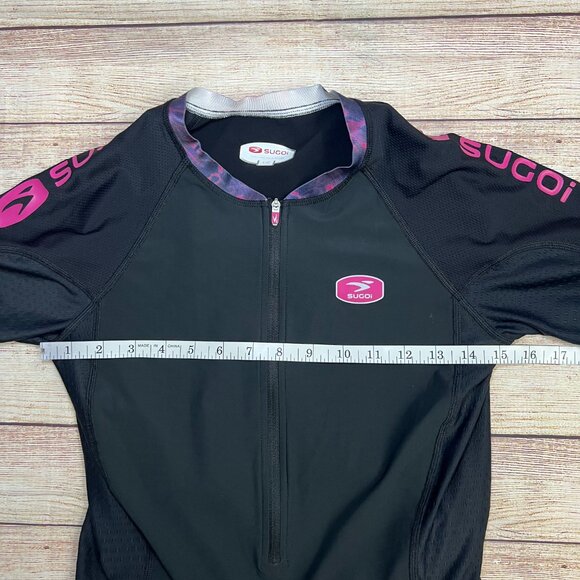 Sugoi Womens Cycling Tri Suit Large Black Pink One Piece Triathlon Padded Shorts - Picture 8 of 16